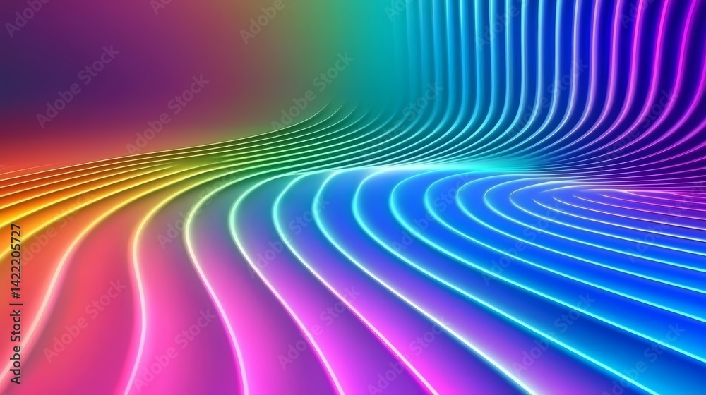Poster colorful, rainbow-colored line drawing of a wave. the colors are bright and vibrant, creating a sens