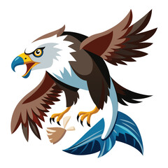 Eagle hunting fish shilhotee vector isolated on white background 