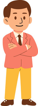 Smiling Cartoon Man Wearing a Suit and Standing Confidently