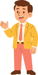 Smiling Cartoon Businessman Illustration in Formal Outfit Making a Presentation