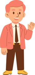 Businessman Character Illustration Waving in Pink Suit with Professional Appearance