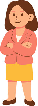 Confident Businesswoman Character Standing with Arms Crossed in Stylish Outfit