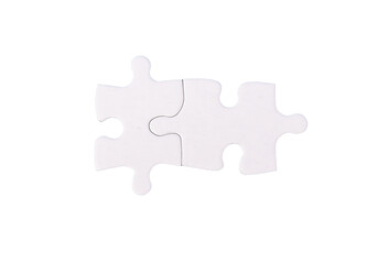 Obraz premium Two interlocked puzzle pieces symbolizing unity and teamwork in a business context. The matching pieces represent collaboration, synergy, and strategic partnership, highlighting the strength of.