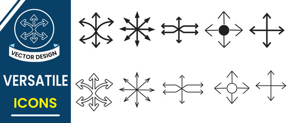 Versatile icon, arrow icon vector set. Versatile line icon different style arrow set. Isolated vector illustration on white background. Vector illustration.