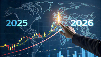 Businessman interacting with virtual graph on digital interface screen 2025, 2026