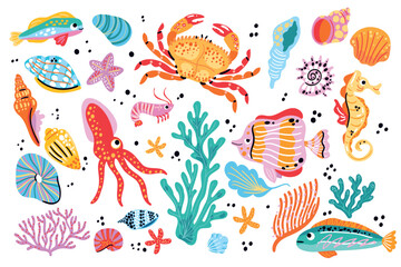 Set of Decorative Marine Life Elements