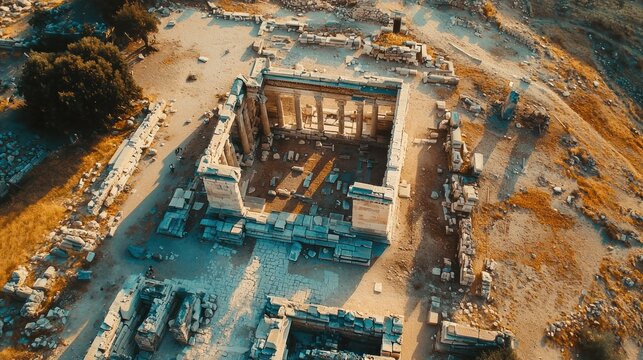 Aerial View of Ancient Ruins at Priene, Turkey