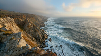 Fototapeta premium Dramatic Ocean Cliffside with Crashing Waves