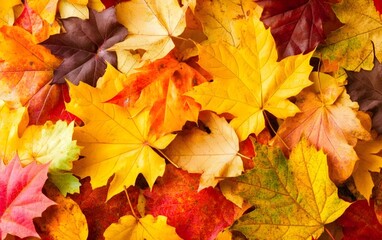 Fototapeta premium Vibrant Autumn Maple Leaves Background Texture