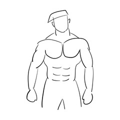 Fototapeta premium Line art illustration of a muscular man with defined abs and chest.