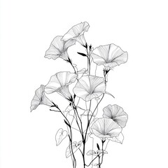 Elegant Morning Glory Line Art on White Background