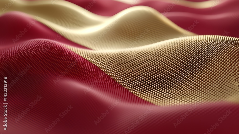 Fototapete Flag with red and gold stripes. The flag is made of a shiny material and has a wave-like pattern