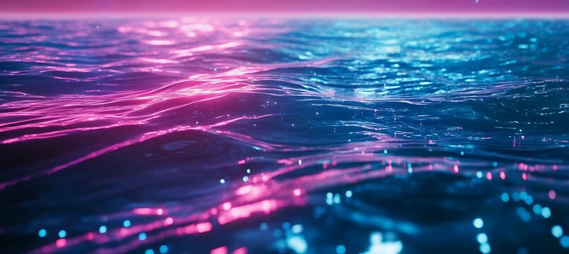 A cyberpunk lake where AI-generated waves create mesmerizing fractals