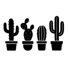 Cactus Silhouettes in Pots Vector Illustration