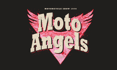 Moto angels artwork for apparel, sticker, batch, background, poster and others. Eagle wing graffiti design. Motorcycle Poster design. 