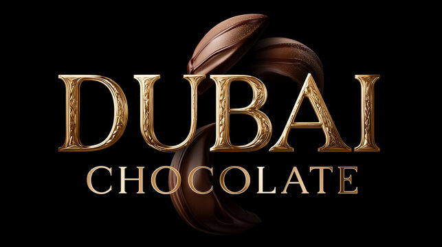 Luxurious Dubai chocolate brand logo featuring golden lettering and elegant chocolate shapes, evoking premium quality and indulgence