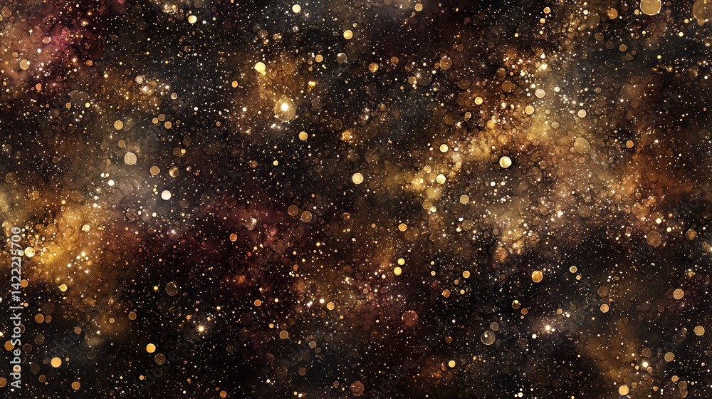 Aufkleber Gold and black background with many small gold and black dots. The dots are scattered all over the background, creating a sense of movement and energy. The image is abstract and has a dreamy