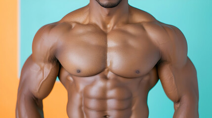 Fototapeta premium Muscular Man's Torso Against Teal and Orange Background