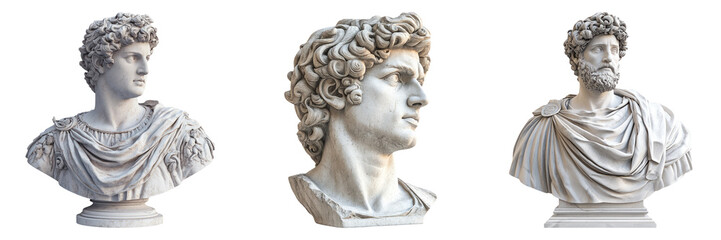Marble busts of ancient philosophers isolated on transparent PNG image perfect for classical education or museum displays