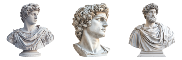 Marble busts of ancient philosophers isolated on transparent PNG image perfect for classical education or museum displays