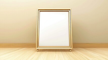 Picture frame with stand placed on a light wood desk in front of a neutral background