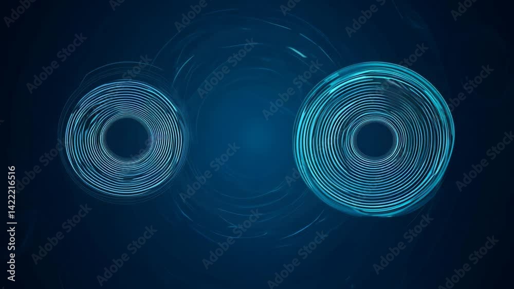 Poster 4k blue dark seamless looping animated background with circular abstract patterns for modern busines