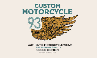 Obraz premium Custom motorcycle. Eagle wing graffiti design. Motorcycle Poster design. Moto angels artwork for apparel, sticker, batch, background, poster and others.