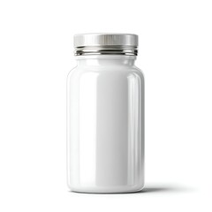 A white, blank pill bottle isolated on a white background