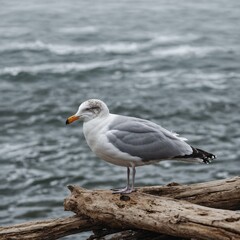 Obraz premium Seagull bird on piece of wood