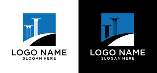 Illustration of the design of two towering pillars. Vector monogram logo pillar with the initials L.