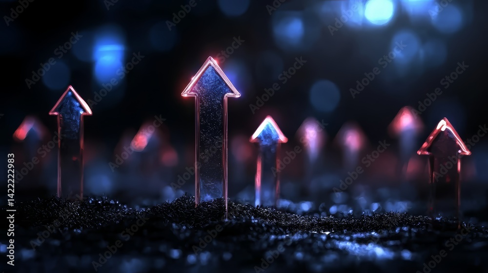 Poster Group of arrows are lit up in the dark. Scene is mysterious and intriguing