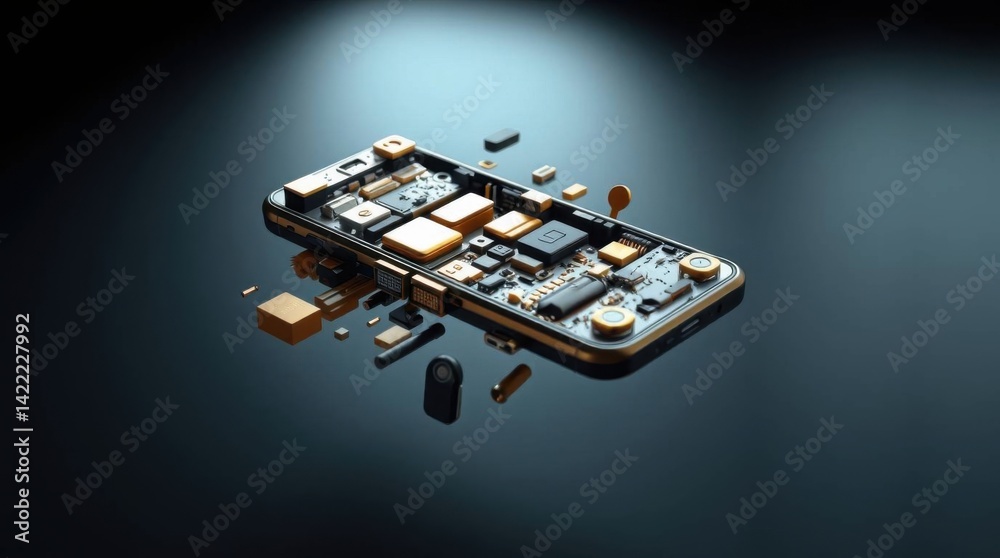 Aufkleber Exploded view of modern smartphone showcasing internal components and design