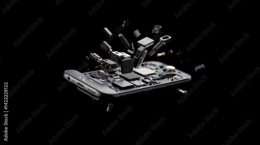 Poster Exploded view of smartphone internal components showcasing technology innovation