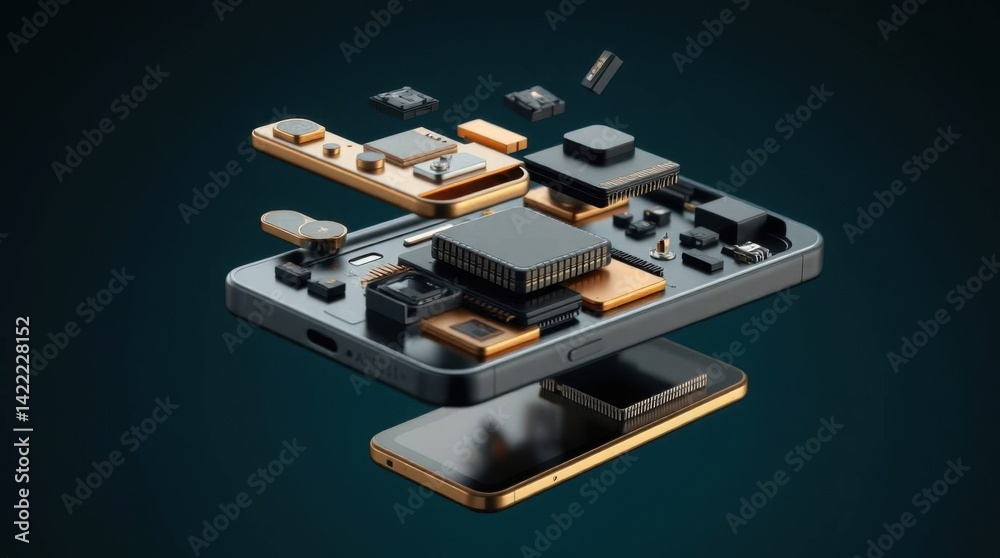 Poster Exploded view of smartphone components showing technology and innovation