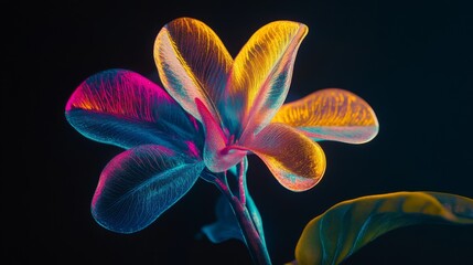 Dreamcore Plumeria exotic bloom isolated. Chrome liquid metal flower. 3D render, modern design. Holographic futuristic floral icon. Y2K, brutalism retro futurism concept.