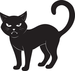 Angry cat arched back vector silhouette on white background