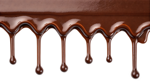 a horizontal border of melting chocolate isolated on white background, PNG
