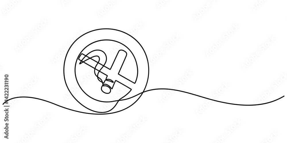 Poster prohibition sign in continuous line drawing style. line art of the stop symbol. vector illustration.