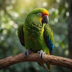 Obraz premium Amazon Parrot bird on piece of wood