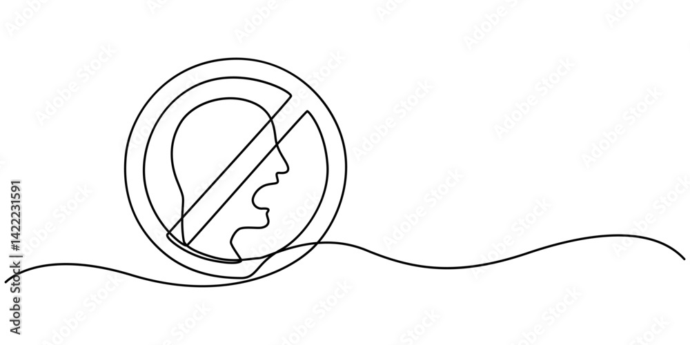Poster prohibition sign in continuous line drawing style. line art of the stop symbol. vector illustration.