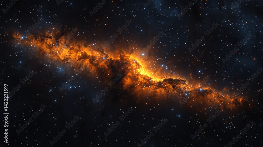 Aufkleber long, orange cloud of gas and dust in space. the stars are scattered throughout the image, with some