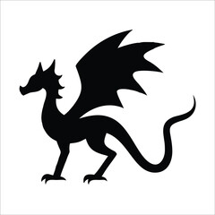 Dragon Silhouette Vector – Mythical Flying Dragon Black Outline on White Background