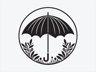 Naklejka premium Umbrella Silhouette with Classic Canopy and Handle Design for Weather, Rainy Day