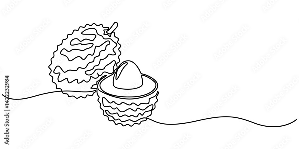 Poster continuous one single minimal line drawing lychee, single one line drawing peeled healthy organic ly