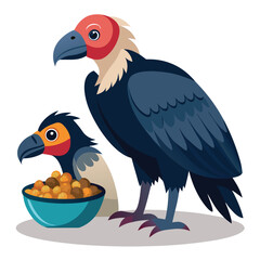 Vulture birds eating feed shilhotee vector isolated on white background 