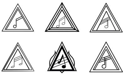 Triangle Music Note Vector Icons Set – Geometric Sound Symbol Outline Designs