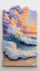 vibrant wave crashing against shore at sunset