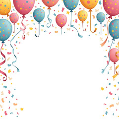 Birthday Party Garland PNG with Balloons Ribbons and Confetti