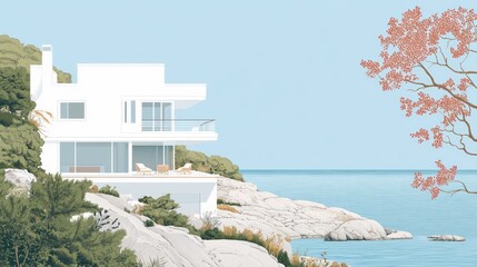 Obraz premium Coastal Modern Home on Cliffside