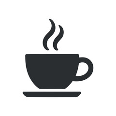 Simple Black Coffee Cup Icon Vector Graphic With Steam On Saucer Minimalist Design